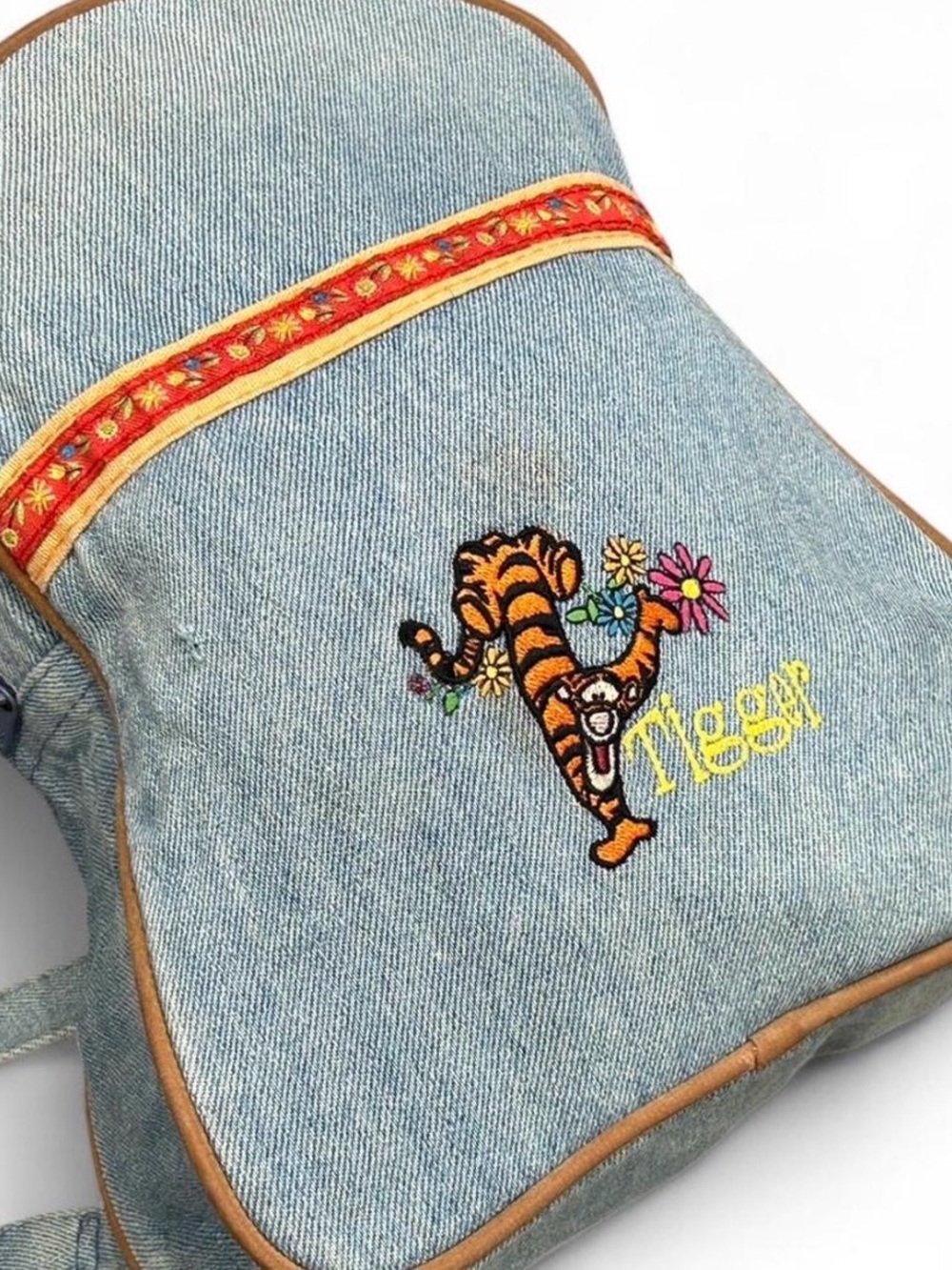 Light Blue Denim Tigger Embroidered Backpack
